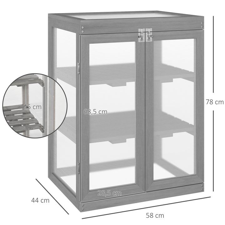 Drivhus, transparent, egnet til udendørs brug, træ + polycarbonat, 58 x 44 x 78 cm