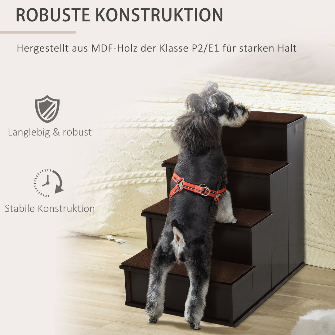 Kæledyrstrappe, til hunde/katte, 4-trins, kort plys, op til 30 kg, 40 x 59 x 54,2 cm, mørkebrun