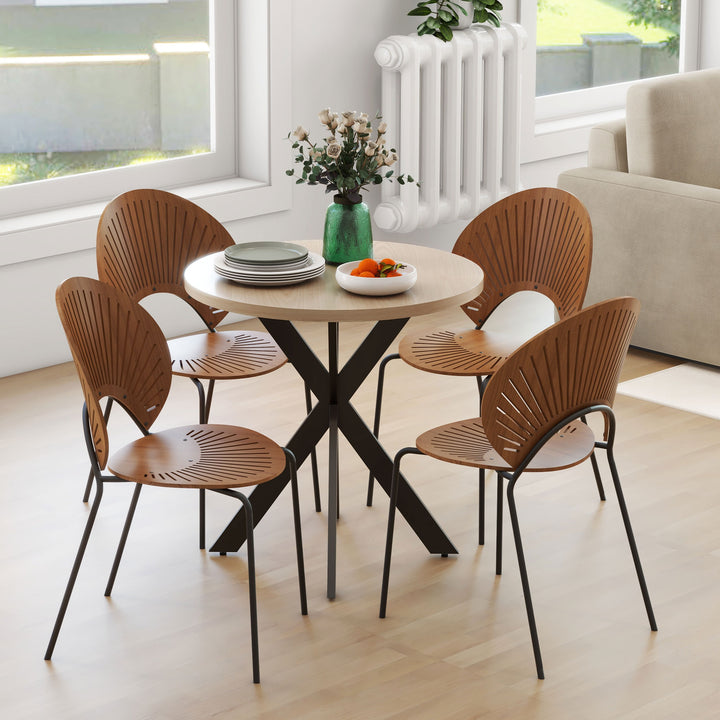 Spisebord 75 x 75 cm rundt køkkenbord til 2-4 personer moderne spisebord med edderkoppefod brun