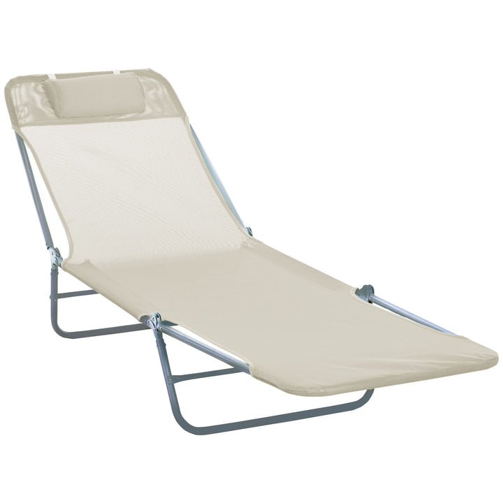 Sammenklappelig liggestol, havestol med nakkestøtte, justerbar 5-positions liggestol, campingstol, lasteevne op til 120 kg, egnet til have, balkon og pool, 4 farver (creme)