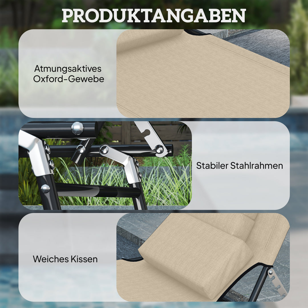 Solseng med hul til ansigtet og hynde, foldbar, vandafvisende betræk, metalstel, beige