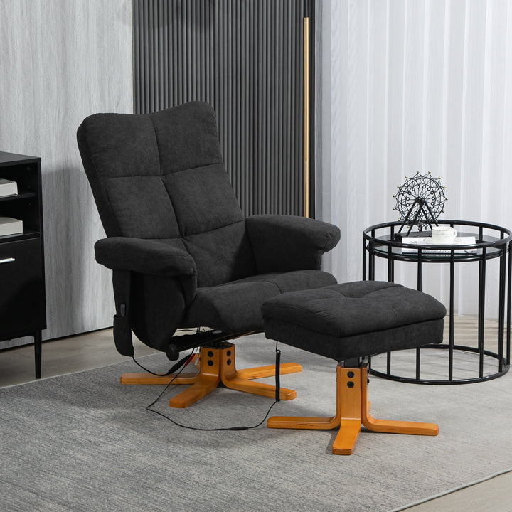 Massagestol med lænefunktion og fodskammel, 145° vipning, polyester, 80 x 86 x 99 cm, sort