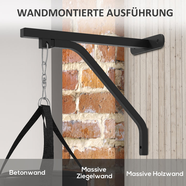 Boksebold, fyldbar, med vægbeslag, handsker og bandager, op til 45 kg, sort