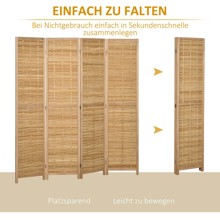 4-delt rumdeler, 160 x 170 cm, foldbar bambusskærm til stue, soveværelse, naturlig