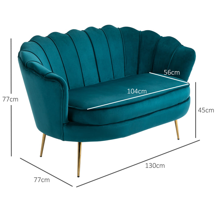 2-Personers sofa, polstret sofa, fløjlslook, dobbeltsofa, lasteevne op til 150 kg, 130 x 77 x 77 cm, mørkegrøn