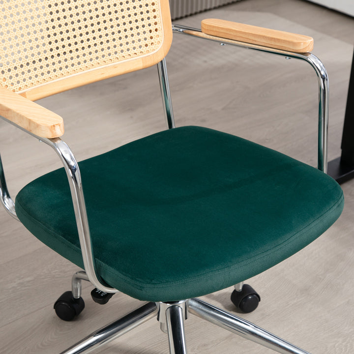 Kontorstol, boho design, armlæn i træ, drejelig, justerbar, op til 120 kg, stål, grøn
