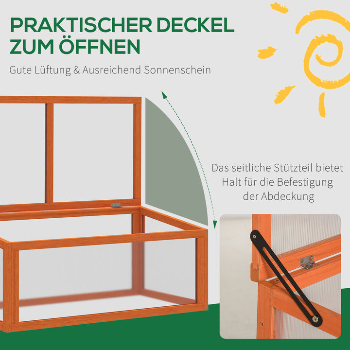 Koldramme-drivhus af træ og polycarbonat 90 x 46 x 40 cm drivhus med overdækning vejrbestandig koldrammekasse til haveplantebed orange