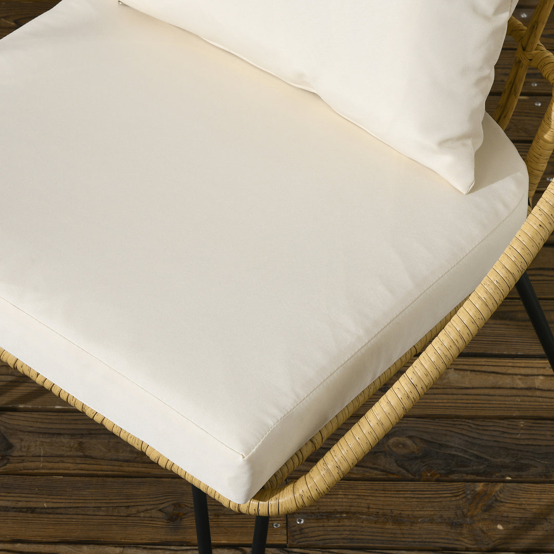 Havemøbelsæt med 5 dele, bohemestil, 1 spisebord og 4 stole, hynder, polyrattan, beige/natur