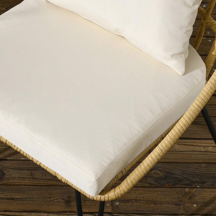 Havemøbelsæt med 5 dele, bohemestil, 1 spisebord og 4 stole, hynder, polyrattan, beige/natur