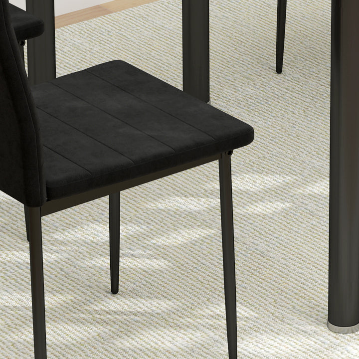 Sæt med 4 spisebordsstole, armløse design, stofbetræk, metalben, sort