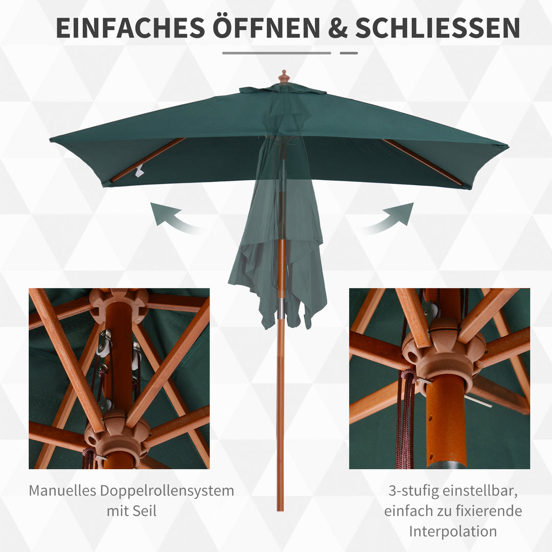 Parasol 200 x 150 x 235 cm, Sammenklappelig Haveparasol, 3-trins justerbar, Rektangulær Strandparasol, Vandafvisende og UV-resistent til Strand, Balkon, Terrasse, Have, Grøn