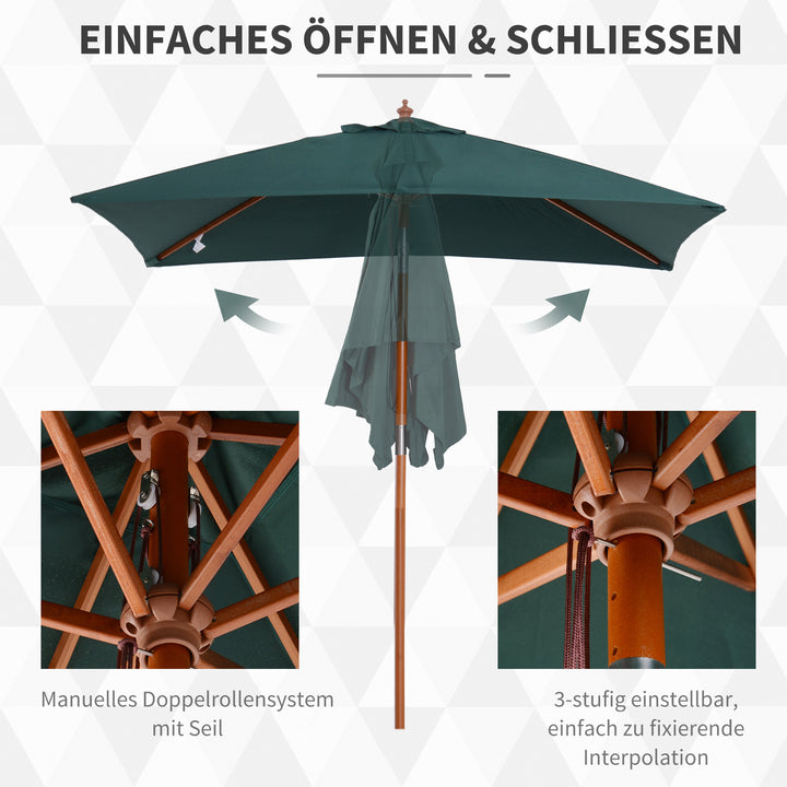 Parasol 200 x 150 x 235 cm, Sammenklappelig Haveparasol, 3-trins justerbar, Rektangulær Strandparasol, Vandafvisende og UV-resistent til Strand, Balkon, Terrasse, Have, Grøn