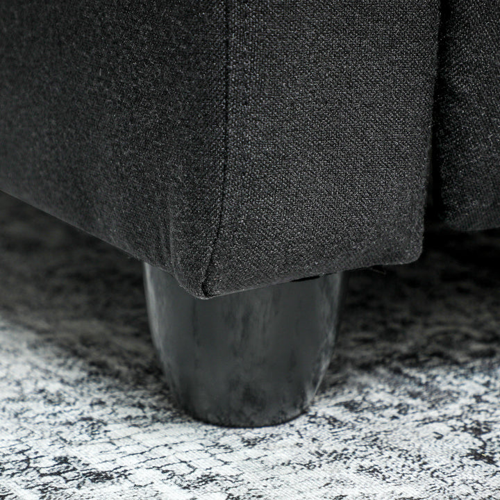 Lænestol, justerbar 135°, udtrækkelig fodstøtte, polstrede armlæn, hør-polyester, sort