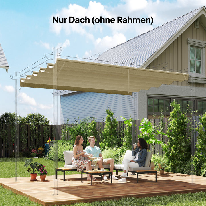 Udskiftningstag til 3 x 3 m pergola, udtrækkeligt, med drænhuller til regnvand, vejrbestandigt, polyester, beige, 250 x 255 cm