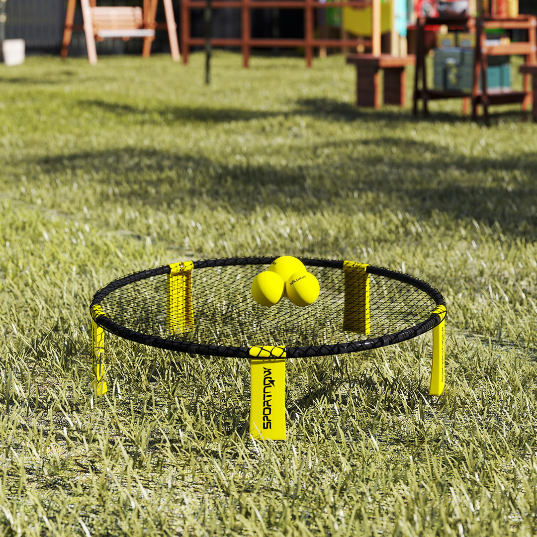 Rundnetsæt spilsæt med spilnet 3 bolde bæretaske boldpumpe spikeballsæt 92 x 20 cm gul