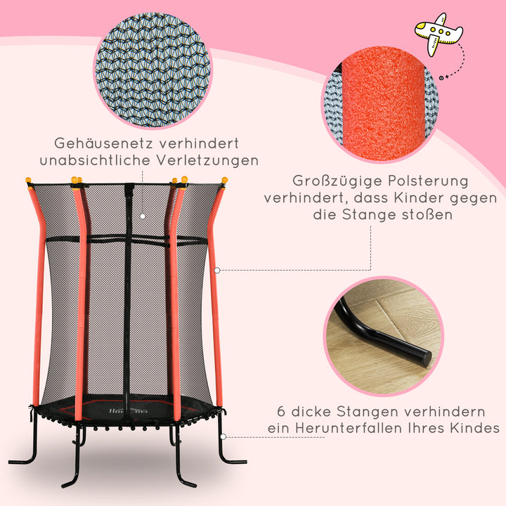 Børnetrampolin, 163,5 cm diameter, med sikkerhedsnet, polstret, stål, lasteevne op til 50 kg, sort og rød