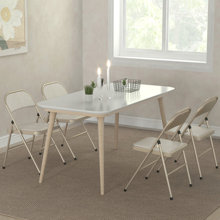 Sæt med 4 klapstole, bærbare kontorstole, stålben, klapstol til kontor, reception, venteværelse, beige linnedlook