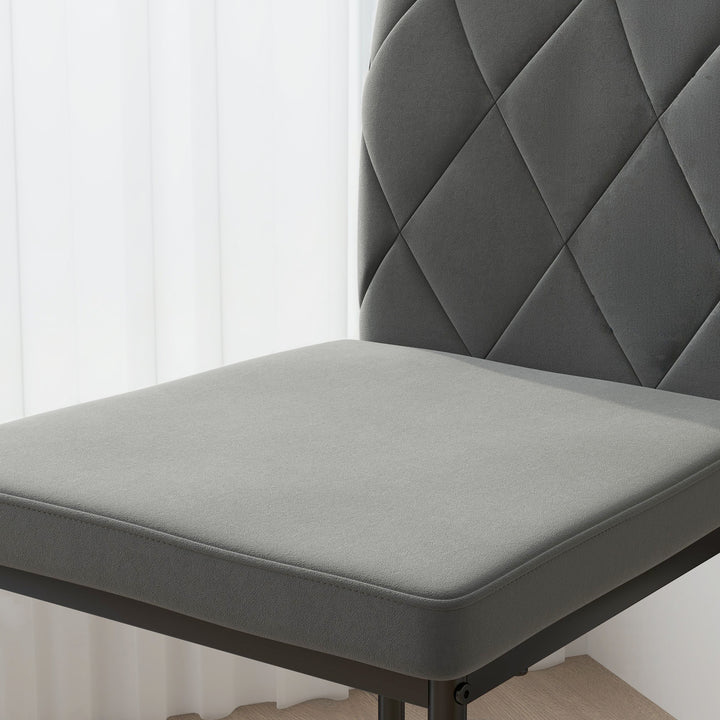 Sæt med 4 fløjls spisestuestole, moderne polstrede stole med metalben, til spisestue, soveværelse, køkken, grå