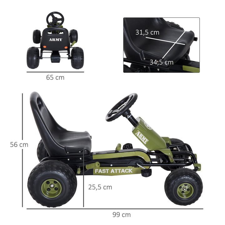 Gokart pedalbil med håndbremse, frem- og bakgear, børnekøretøj kettcar pedalbil med justerbart sæde til børn 3-6 år, 99 x 65 x 56 cm grøn