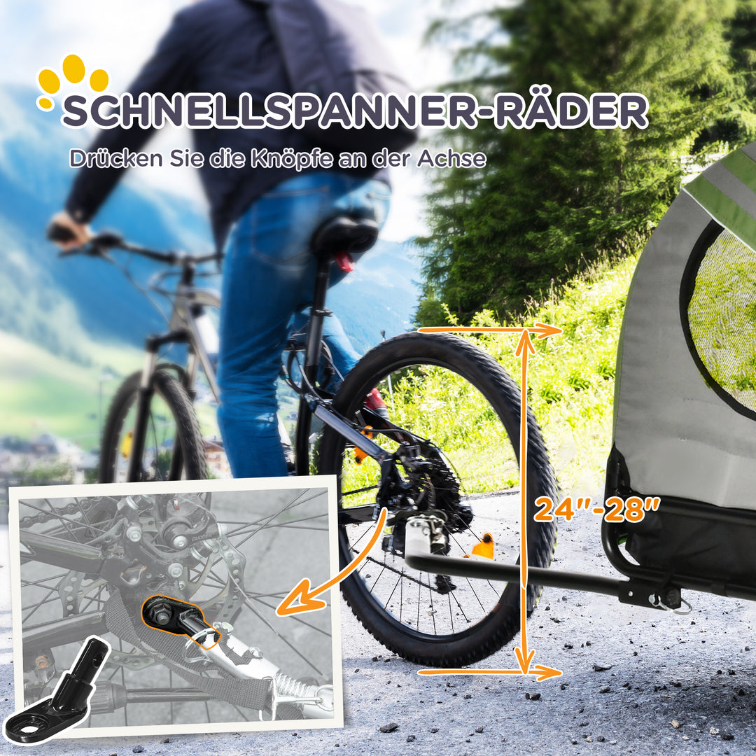2-I-1 hundevogn, cykeltrailer til hunde, foldbar, vejrbestandig, til hunde op til 20 kg, grøn
