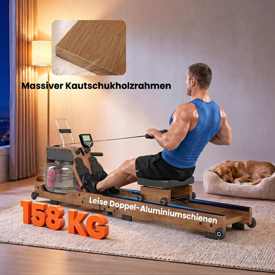 Vandromaskine til hjemmebrug, gummitræ, foldbar med Bluetooth-app, dobbelte aluminiumsskinner, LCD-display, op til 158 kg