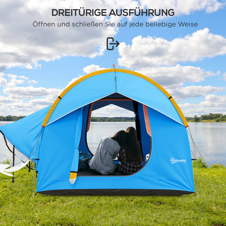 Biltelt campingtelt, 3 døre, vejrbestandigt, 239 cm x 210 cm x 210 cm, orange + blå