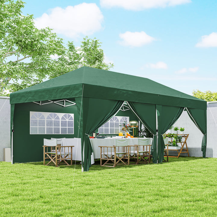 Pavillon ca. 6x3m, robust, vintersikker pop-up-foldepavillon med vindue, lynlåsdør, sidepaneler og UV-beskyttelse