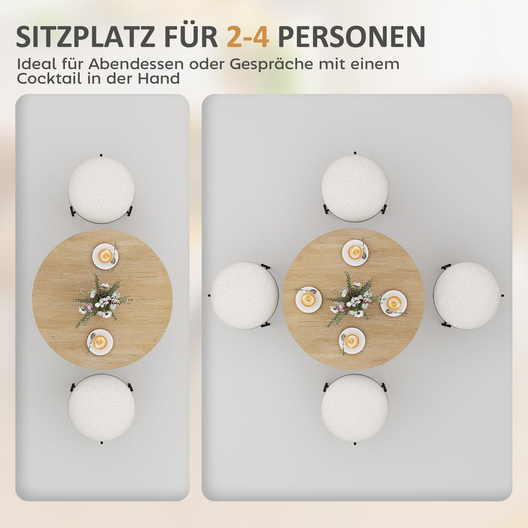 Rundt køkkenbord, 80 cm, kompakt bordplade, spånplade, metal, hvid eg + sort