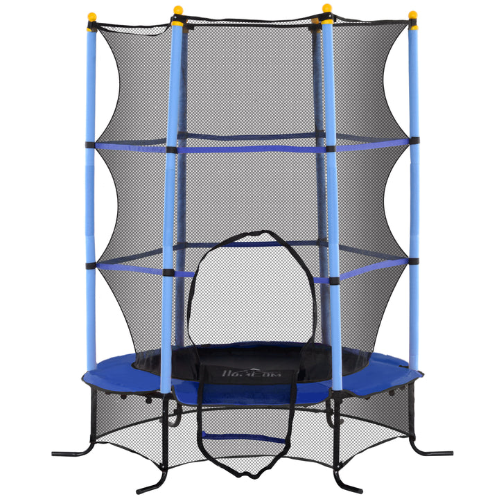 Trampolin til børn, 163 cm diameter, med sikkerhedsnet, indendørs og udendørs, lasteevne op til 50 kg, stål, plastik, blå