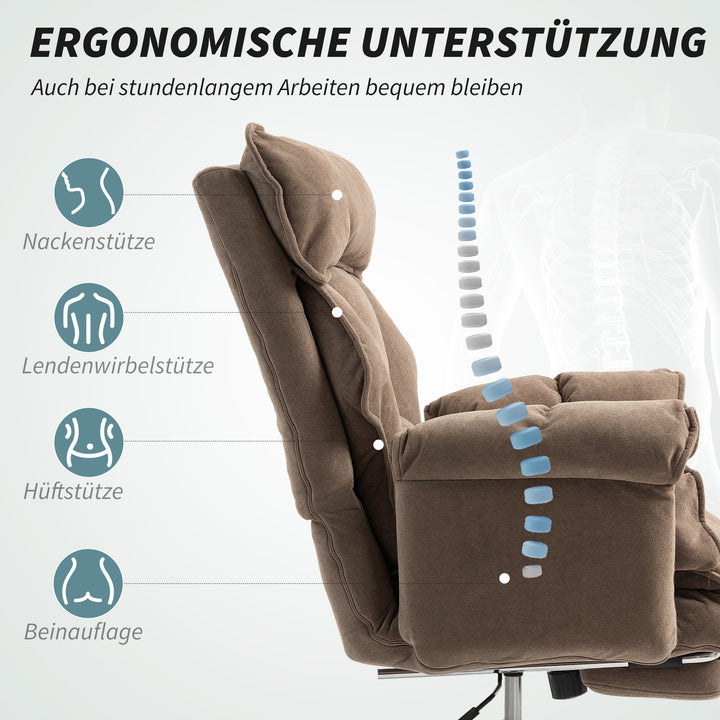 Ergonomisk kontorstol, lænestol til ryglæn, fodstøtte, blødt stof, lysebrun