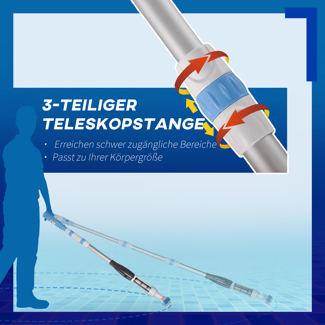 Poolstøvsuger, ledningsfri, 80 min. drift, letvægt: 800 g, 19 l vand/minut, aluminium, Ф6 x 106-162 cm