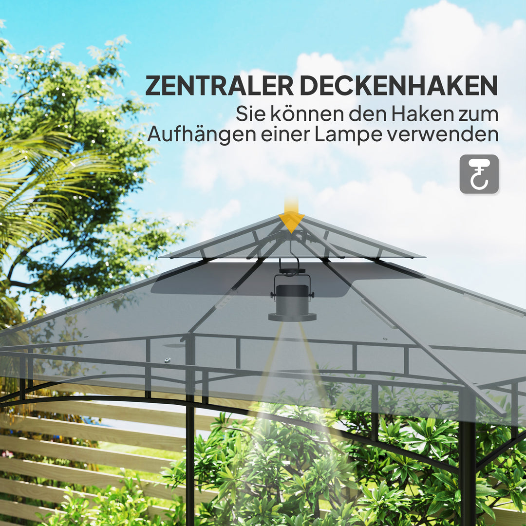 Grillpavillon med LED-belysning, 240 x 150 x 258 cm, vandafvisende, flammehæmmende, havepavillon med dobbeltlagstag