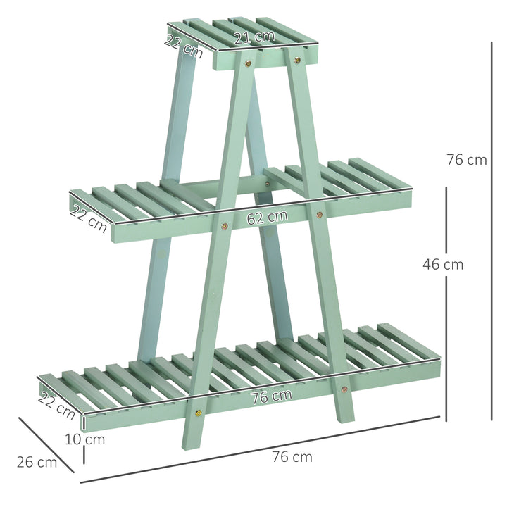 Plantehylde med 3 niveauer, til 6 blomsterpotter, vejrbestandig, 76 cm x 26 cm x 76 cm, lysegrøn