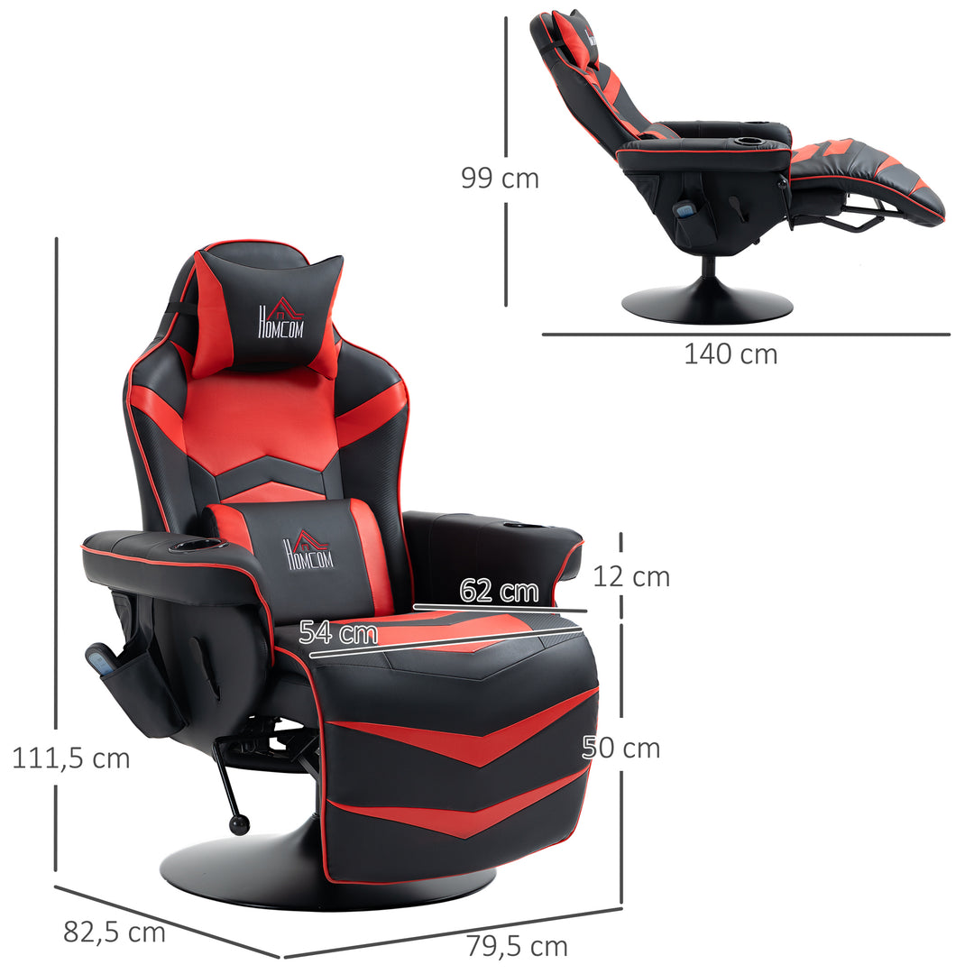 Gamingstol, massagefunktion, lænelæn, fodstøtte, op til 120 kg, stålstel, kunstlæder, rød