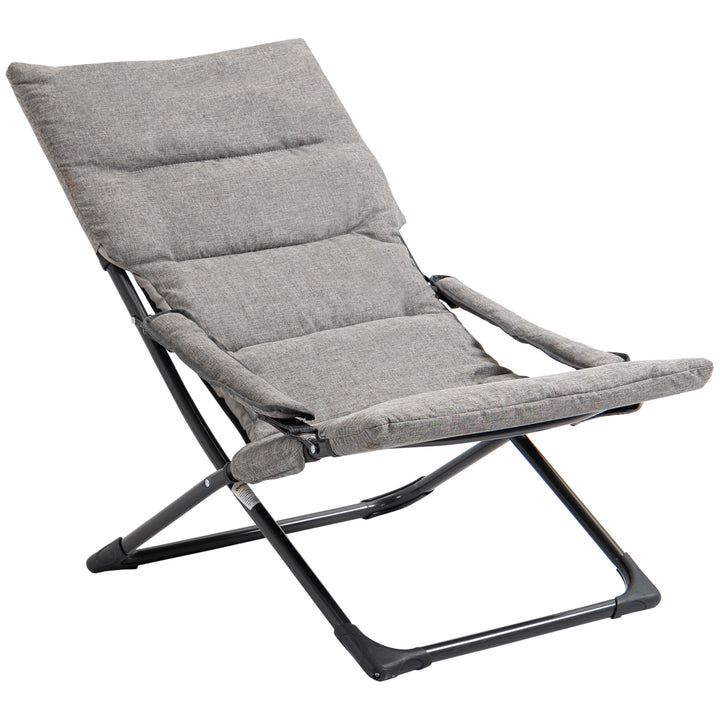Metal havestol, klapstol med aftagelig hynde, vejrbestandig, foldbar, campingstol, liggestol, 120 kg vægtkapacitet, siddepladser til have, terrasse, balkon, 66B x 94D x 79H cm, grå
