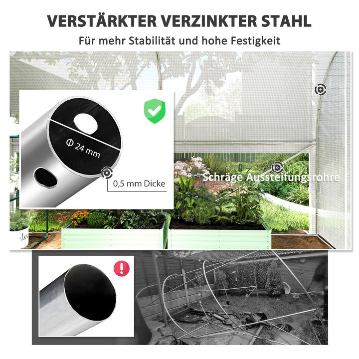 3 X 2 x 2 m polytunnel drivhus med oprullbare sidevægge, uv-bestandigt plastikdæksel og stålramme, hvid