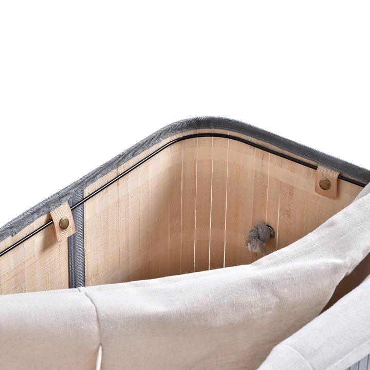 100 L bambus vasketøjskurv med låg og aftageligt for, foldbar tøjkurv, vandafvisende, grå