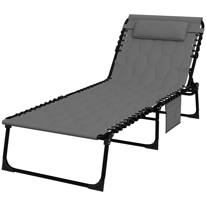 Solseng, haveseng, foldbar, inklusive hynde, vejrbestandig; 188 cm x 65 cm x 36 cm, grå + sort