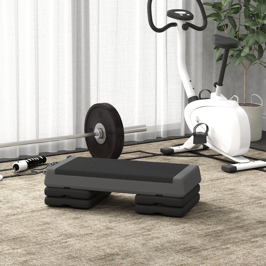 Højdejusterbar fitness stepper, skridsikker, egnet til hjemmet, fitnesscentret eller kontoret, plastik, grå