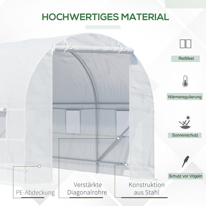 Plastikdrivhus med metalramme, 4,45 x 2 x 2 m, hvidt
