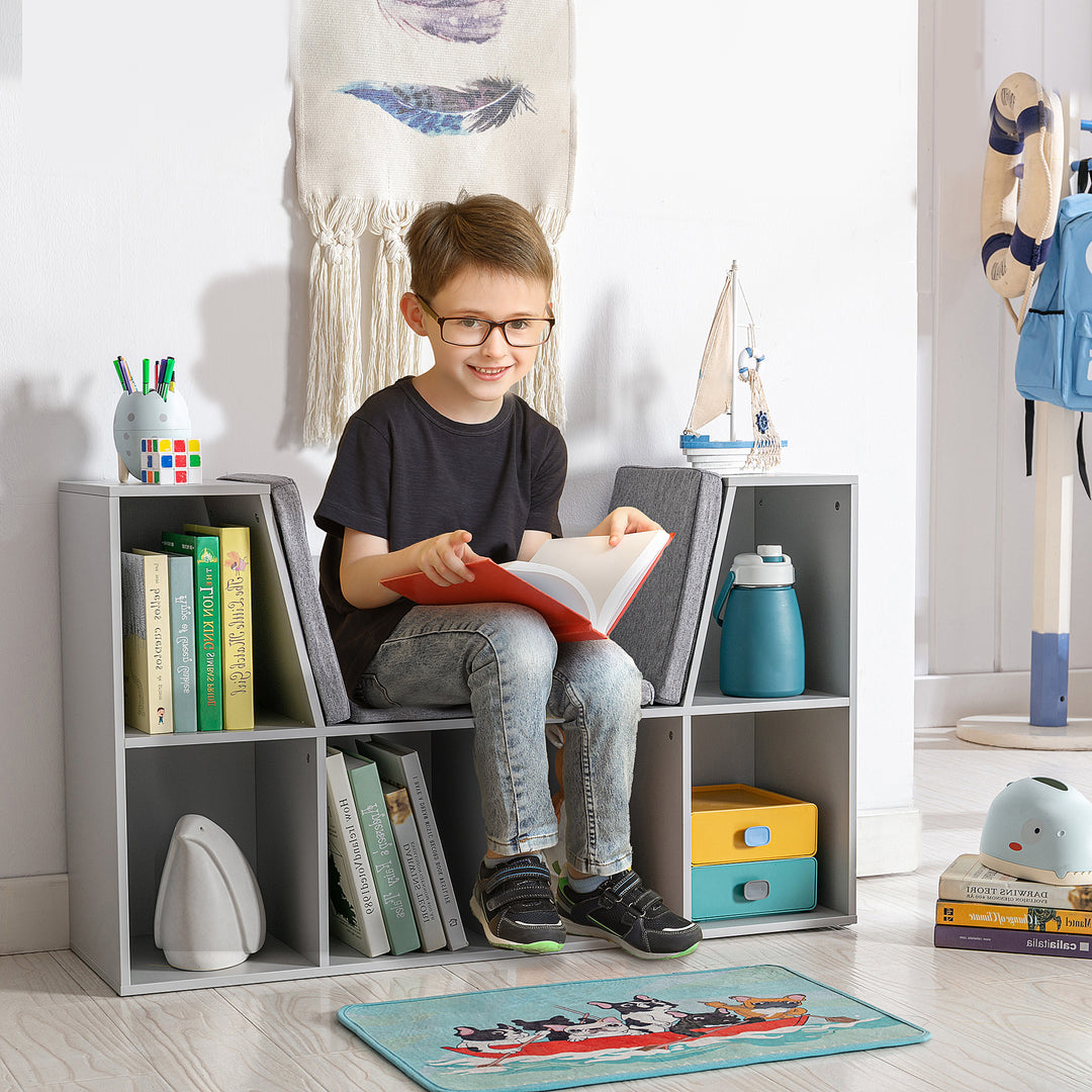 2-i-1 børnehylde + bænk inkl. hynde 103 cm × 30 cm × 62 cm hvid + grå