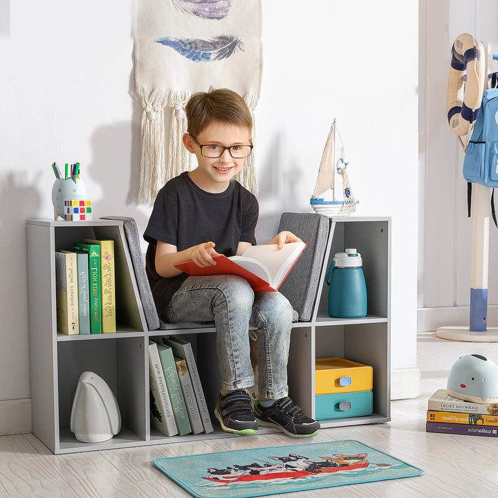 2-i-1 børnehylde + bænk inkl. hynde 103 cm × 30 cm × 62 cm hvid + grå