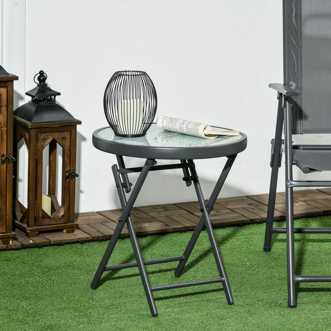 Sammenklappeligt sidebord, udendørs klapbord, med bordplade af hærdet glas, til terrasse, 45 x 45 x 50 cm, hvid