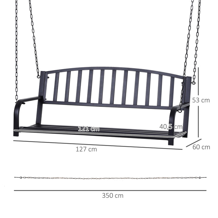 Hængebænk, 2-personers havegynge, gyngebænk, Hollywood-gynge, hængebænk med kæder, metal, sort, 127 x 60 x 53 cm