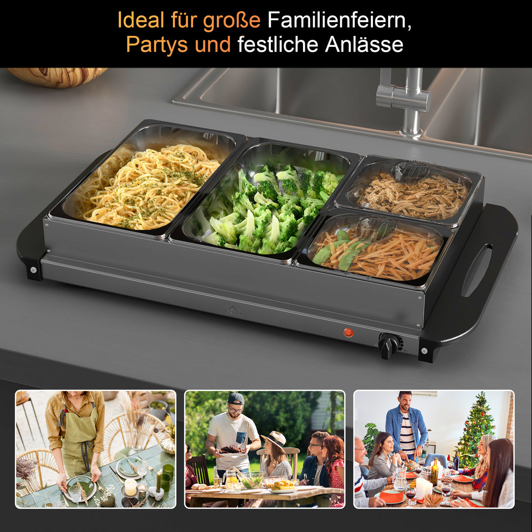 2-I-1 buffetvarmer 6,8l varmeplade 300 watt rustfrit stål madvarmer sølv