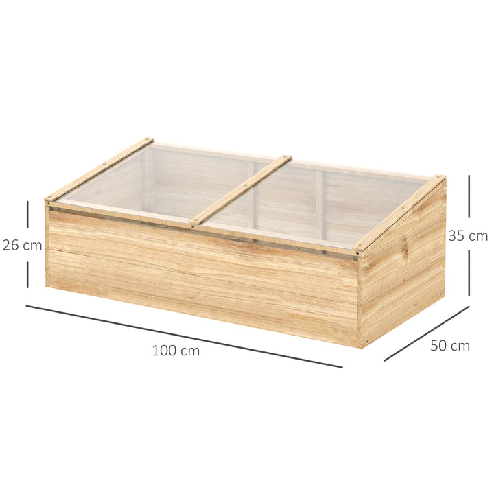 Drivhus i træ med kold ramme, kold rammekasse, drivhus til have og plantesystem til havebalkon, 100 x 50 x 35 cm, naturlig, fyrretræ, pc-plade