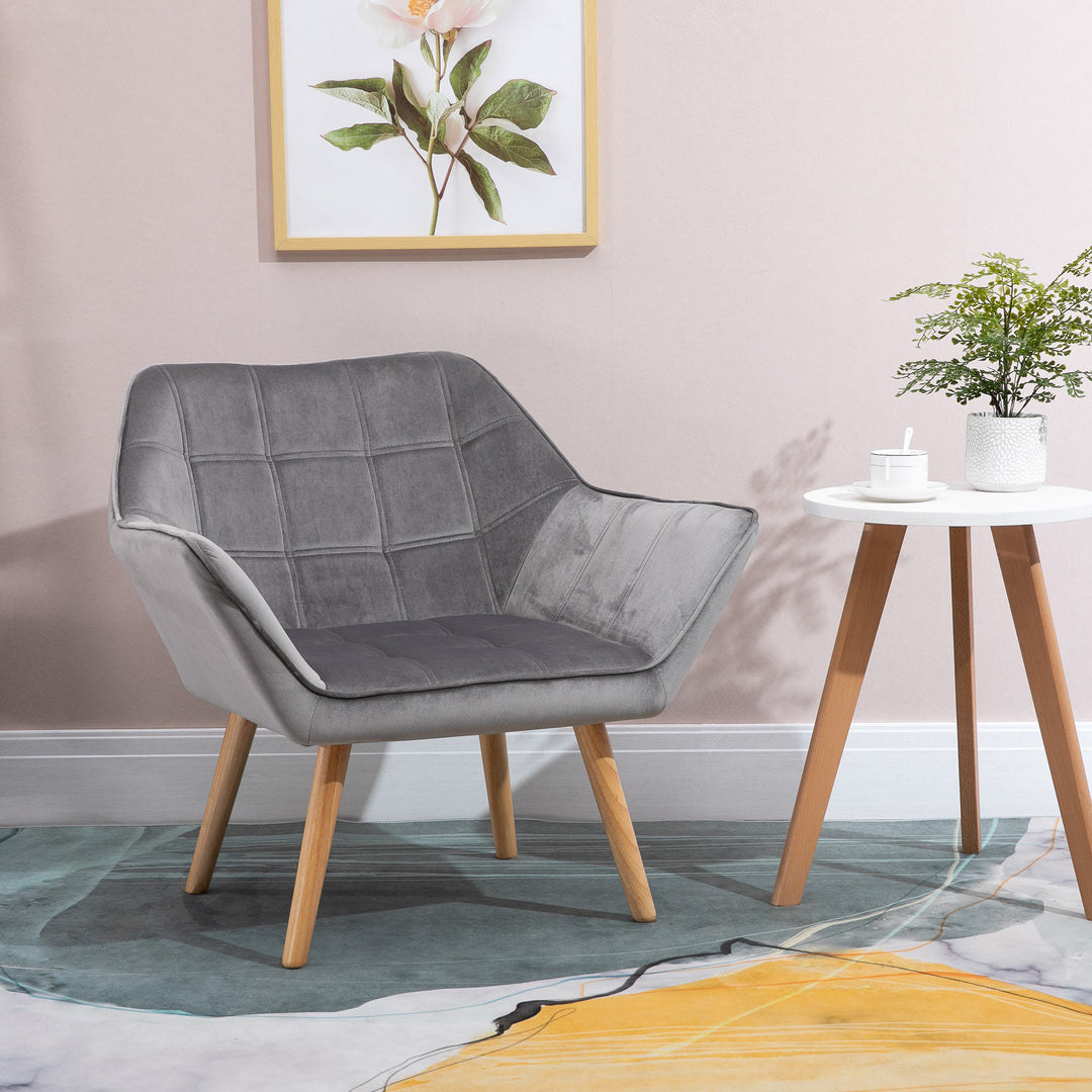 Afslapningsstol skandi design læsestol accentstol, quiltning, 67 cm x 61,5 cm x 71 cm. grå