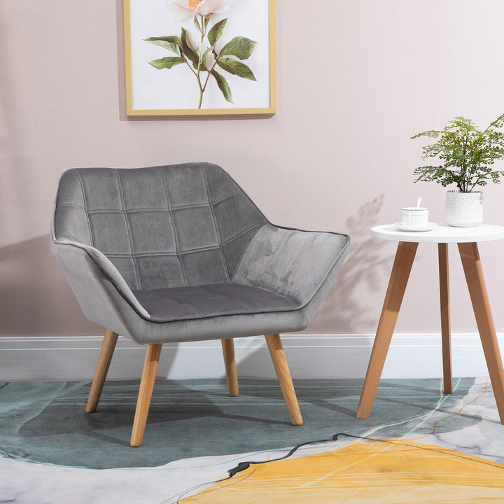 Afslapningsstol skandi design læsestol accentstol, quiltning, 67 cm x 61,5 cm x 71 cm. grå