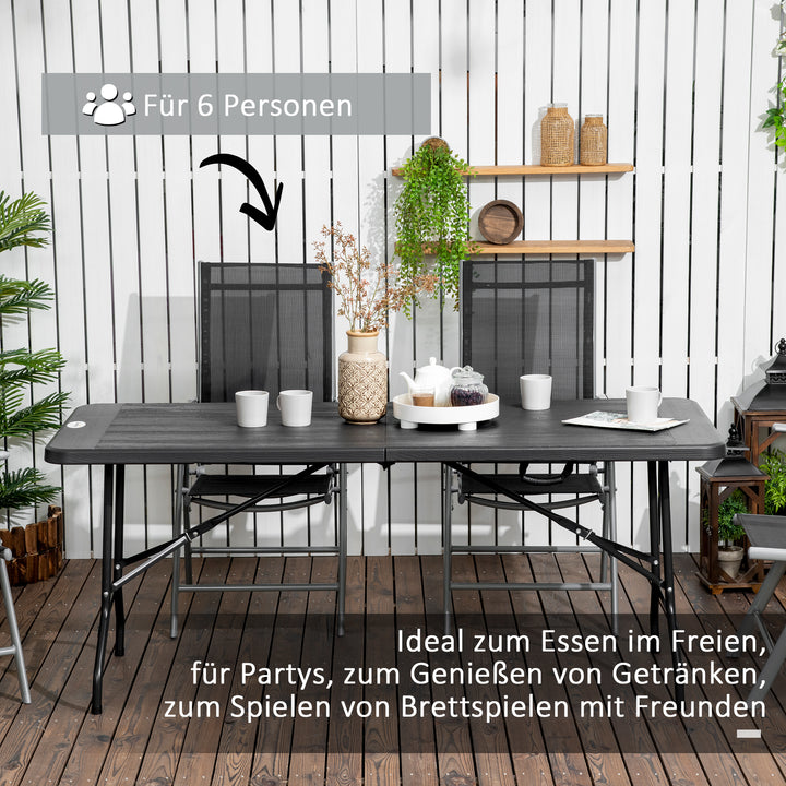 Udendørsbord, havebord, til 6 personer, foldbart, trælook, mørkegrå, 180 x 75,5 x 73 cm