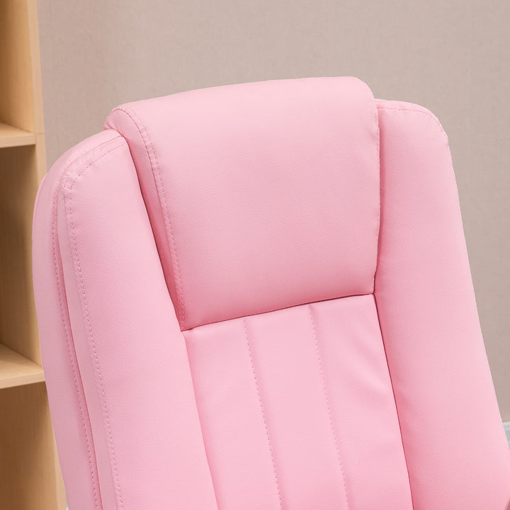 Kontorstol med fodstøtte, justerbar ryglæn, højdejusterbar, 5 hjul, pink + hvid